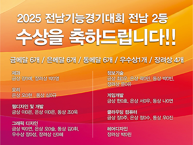 2025 전남기능경기대회 전남 2등 수상을 축하드립니다!!